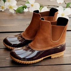 Styling Duck Boots, Football Hoodies, Boots For Ladies, Pu Heels, Boot Types, Brown Leopard, Ll Bean Boot, Duck Boots, Water Proof