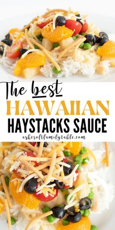 the best hawaiian haystacks sauce is made with rice, peppers and black olives