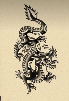 a black and white drawing of a dragon