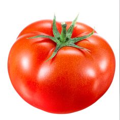 a close up of a tomato on a white surface