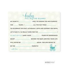 a baby fill in the blanks card with an image of a stroller on it