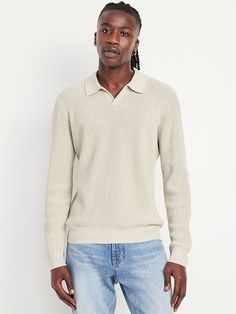 Spring Long Sleeve Polo Sweater With Ribbed Cuffs, Casual Polo Sweater With Fold Down Collar For Winter, Casual Winter Polo Sweater With Fold Down Collar, Casual Fall Polo Sweater With Fold Down Collar, Long Sleeve Polo Sweater For Fall, Casual Collared Sweater For Fall, Spring Collared Sweater With Ribbed Cuffs, Fall Long Sleeve Polo Sweater, Casual Polo Sweater With Collar For Winter