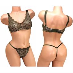 Vs Bra Set - Victoria’s Secret - New With Tags - Bra Set - 2 Pieces Included - Scoop Neck Bra - Size: 34d + V-String Panty In Small - Lace - Color Code: 15k8 - Underwired - Adjustable Straps - Very Sexy Offers Are Welcome! Vs Bras, Bra Set, Color Code, Bra Sizes, Green And Brown, Women's Intimates, Victoria’s Secret, Color Coding, Scoop Neck