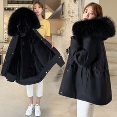 Main fabric composition: polyester (polyester fiber)Sleeve length: long sleevesVersion: loose typeCollar type: hoodedColor: white, black, khaki, coffee,green, pink.Size: M,L,XL,XXL,XXXL Down Coat, Cotton Pads, Fur Collar, Fur Collars, Types Of Collars, Down Jacket, Parka, White Black, Trench Coat