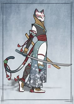 an image of a cat holding two swords