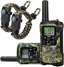 two walkie talkies are next to each other and one is attached to a chain