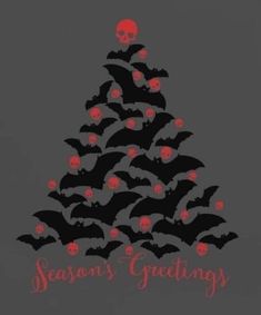 a christmas tree made out of bats with the words season's greetings written on it