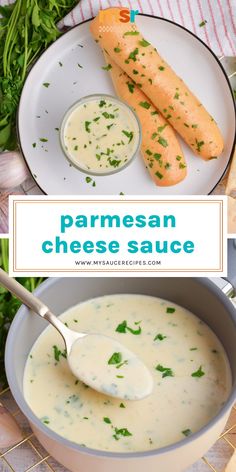 two pictures with different types of food in them and the title says parmesan cheese sauce