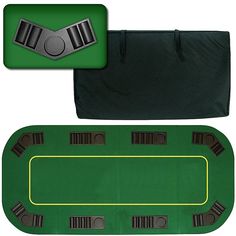 a green and black table top with two matching tables on each side, one for playing poker