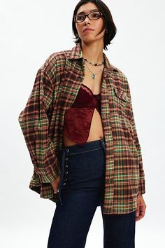 Elevated essential BDG shirt in an oversized, boxy fit. Designed in a soft cotton flannel featuring a collared neckline, button-down front, long sleeves and a curved hem. Topped with a chest pocket. Exclusively at Urban Outfitters. Features BDG Dani oversized flannel shirt Slouchy flannel shirt jacket Soft brushed cotton flannel Collared neckline and long sleeves with buttoned cuffs Front chest pocket Button-down front Curved hem Boxy, oversized fit Tunic length Button closure UO exclusive Conte Bdg Shirt, Oversized Flannel Shirt, Slouchy Shirt, Fitted Tunic, Oversized Flannel, Women Men Shoes, Tunic Length, Small Chest, Brushed Cotton