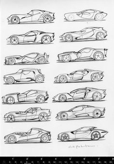 some sketches of different types of cars