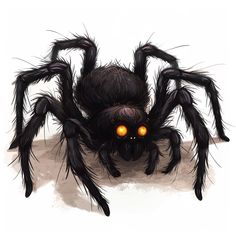 a black spider with glowing eyes on it's back legs and large, hairy arms