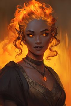 Dryad Dnd Art, Unique Dnd Characters, Latino Character Art, Twin Character Art, Fire Genasi Female, Fire Genasi Female Dnd, Genasi Character Art, Genasi Female, Fire Genasi