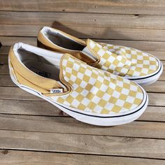 Reposhing This Item I Purchased From @Careyjos. Loved It, But Too Big. Never Worn By Me. Questions? Leave A Comment Below! Vintage Yellow Sneakers With Round Toe, Retro Yellow Sneakers For Summer, Vans Yellow, Checkered Shoes, Vans Slip On, Womens Vans, Vans Shoes, Yellow White, Womens Shoes Sneakers