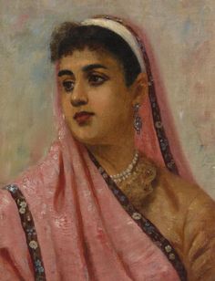 a painting of a woman wearing a pink sari