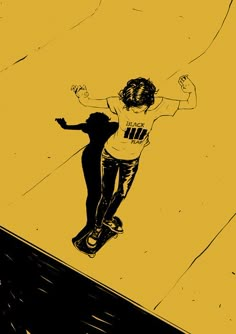 a person riding a skateboard down a ramp with their arms up in the air