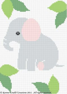 an elephant with green leaves on it's back is shown in this cross stitch pattern