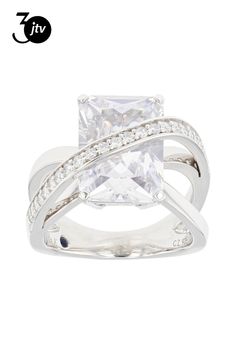 Vanna K��� For Bella Luce�� white diamond simulant 11.40ctw rectangle and round, Platineve�� 11th Anniversary ring. Measures approximately 0.88"L x 0.56"W and is not sizeable. The diamond equivalent weight is 6.90ctw. Each Vanna K��� design has a signature label that features a lab created sapphire. K Design, 11th Anniversary, Diamond Simulant, Anniversary Ring, Anniversary Rings, White Diamond, Cubic Zirconia, Sapphire, Ring