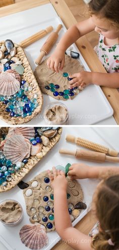 Outside Centers For Preschool, Shark Process Art Preschool, Sand Play Dough, How To Make Sand, Rocking Bed, Glass Pebbles, Nursery Activities, Ocean Activities, Toddler Sensory