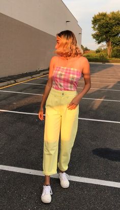 Pastell pink and yellow spring summer pink plaid Pastell Pink, Beachy Outfits, Yellow Springs, Pink And Yellow, Dope Outfits, Pink Plaid, Pink Outfit