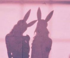 the shadow of two people with bunny ears on their heads, standing next to each other