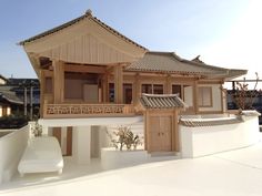 a model of a japanese house on display