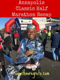 an image of a woman that is running in the race with text overlay reading anapolis classic half marathon recap