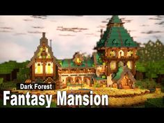 the dark forest fantasy mansion is shown in this animated video game, with text overlaying