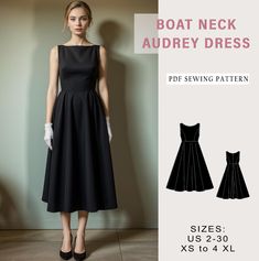 the boat neck dress sewing pattern is available in sizes xs - 2xl