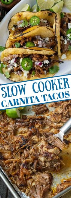 slow cooker carnitas tacos on a plate