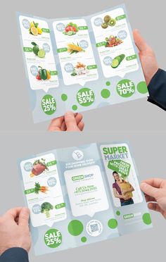 two hands holding an open brochure with vegetables on it