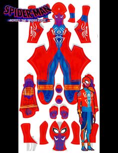 an image of spider - man paper cutouts on a white background with red and blue colors