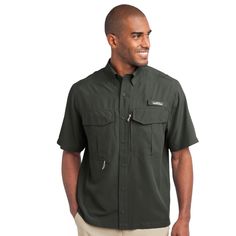 Eddie Bauer Short Sleeve Performance Fishing Shirt Defend Yourself From The Sun Sweat And Odors In Our Super Lightweight High-Performance Fishing Shirt. This Outdoor-Ready Style Offers Upf 50+ Protection And A Moisture-Control System That Actively Moves Moisture Away From Your Body To Keep You Cool Dry And Comfortable. Microban Technology Minimizes Odors. 2.3-Ounce 100% Polyester Ripstop 100% Polyester Mesh Upper Back Lining Sun Shield Collar Built-In Rod Holder Two Large Fly Box Pockets With Ho Outdoor Short Sleeve Tops With Pockets, Outdoor Tops With Pockets, Green Short Sleeve Shirt For Outdoor Activities, Short Sleeve Tops With Pockets For Outdoor Activities, Collared Tops With Pockets For Outdoor Activities, Casual Short Sleeve Shirt For Camping, Green Top With Pockets For Outdoor Use, Green Shirt With Pockets For Outdoor Activities, Green Tops With Pockets For Outdoor Activities