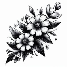 some black and white flowers on a white background