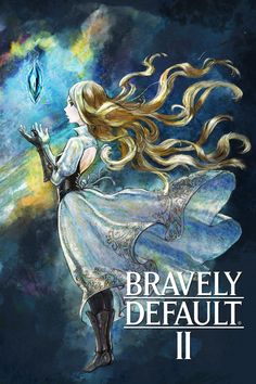 the cover to bravely default ii, featuring a woman with long blonde hair and