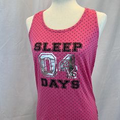 Emme Jordan Sleep 04 Days Pajama Set In Pink/Black Polka Dot Size Large. Racerback Tank With Shorts Pajama Set. Super Soft And Comfy. Silver Graphic On Tank Is Flawed. (See Photos). Shorts Have An Elastic Waist: 15”-18” Waist, 4” Inseam, 13” Length. Tank: 17” Underarm To Underarm, 24” Long From Neckline To Bottom At Center Of Back. All Measurements Are Approximate And Taken Laid Flat. #5 Casual Pink Sleepwear For Sleepover, Pink Summer Sleepwear For Overnight, Casual Tank Top For Sleepovers, Pink Stretch Sleeveless Sleepwear, Pink Sleeveless Stretch Sleepwear, Casual Pink Sleep Tank Top, Pink Stretch Sleepwear For Summer, Pink Tank Top For Summer Sleepover, Pink Cotton Sleepwear For Overnight