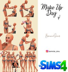 an animated woman with multiple poses to make up her day