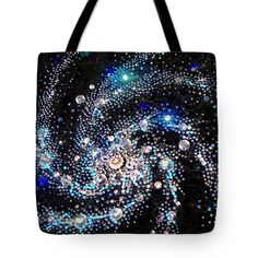 Spiral Galaxy Bead Embroidery With Rhinestones Tote Bag by Sofia Metal Queen. The tote bag is machine washable, available in three different sizes, and includes a black strap for easy carrying on your shoulder. All totes are available for worldwide shipping and include a money-back guarantee. Diy Swimming Pool, Diy Rhinestone