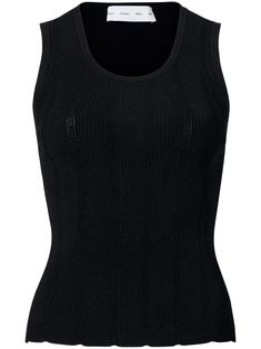 black compact pointelle rib knitted construction scoop neck sleeveless straight hem Rib Knit Top, Fashion Institute, Black Tank Dress, Jumpsuit Jacket, Ribbed Knit Top, Knitted Top, Engineered Garments, White Label, Proenza Schouler