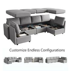 the sectional sofa has multiple compartments for storage