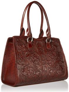 PRICES MAY VARY. Exquisite Hand-Tooled Craftsmanship: Each bag features unique hand-tooling, showcasing the skill of our artisans. Sizes: The large size is truly a big, tote sized bag. Measures 15.5 in wide at bottom x 11 in tall x 6.5 in deep at bottom. The medium is still a bit spacious but with a more compact design. Measures 13 inches wide at bottom, 9 inches tall, and 6 inches deep at bottom. Shoulder straps create a 8.5 inch shoulder drop. Purse is contoured right where your armpit rests o Elegant Engraved Rectangular Shoulder Bag, Luxury Brown Engraved Bags, Artisan Leather Bag With Engraving, Elegant Hand Tooled Travel Satchel, Elegant Hand-tooled Satchel For Travel, Elegant Hand Tooled Satchel For Travel, Elegant Hand Tooled Leather Satchel, Luxury Formal Hand-tooled Shoulder Bag, Elegant Engraved Shoulder Bag For Everyday Use