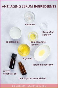 See how to make an easy serum for aging skin at home! This DIY anti-aging serum will replenish your skin and promote youthful skin. Homemade Face Serum, Scrub Packaging, Diy Anti Aging Serum, Face Serum Recipe, Serum Recipe, Face Diy, Helichrysum Essential Oil, Diy Serum, Myrrh Essential Oil