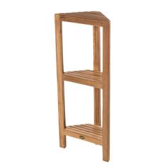 a wooden shelf with two shelves on each side