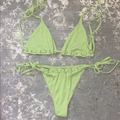 Ties On Each Hip And The Back Of The Top Pads Removed When Washed Strappy Swimwear For Spring, Spring Party Strappy Swimwear, Zaful Bikinis, Womens Swim, Final Sale, The Top, Green, Women Shopping, Closet