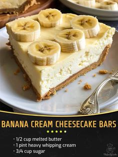 the banana cream cheesecake bars are ready to be eaten