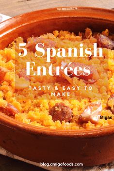 the words 5 spanish entrees tasty and easy to make