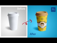 a coffee cup before and after it's re - purposed with photoshopped