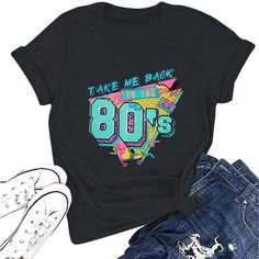 PRICES MAY VARY. MATERIAL: This 80s tshirt is made of high quality material, soft fabric with a Little stretchy, breathable and comfortable to wear, relaxed fit, o-neck short sleeve tees, soft material could make you feel more comfy and relaxed. FEATURES: Retro 80's printed pattern, short sleeves, crew neck. This take me back to the 80s shirt is sure to make you stand out in a crowd! Wear with leggings or skirt for a look that is as beautiful and fun as your personality! OCCASION: This theme 80' 90s Inspired Graphic Print Birthday T-shirt, 90s Inspired Graphic Print T-shirt For Birthdays, Retro Graphic Print T-shirt For Birthday, 90s Inspired Graphic Print T-shirt For Birthday, 90s Inspired Summer Birthday T-shirt, 90s Inspired Letter Print Top For Birthday, 90s Inspired Graphic Print Tops For Birthday, 80s Shirts Women, Neon T Shirt