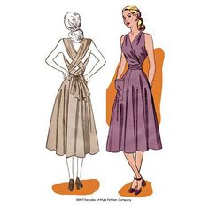 This vintage sundress pattern from 1948 can be casual or extremely sophisticated depending on your fabric choice. Either way the dress is beautiful!The bodice is backless with straps that cross in the back, wrap around the front waist and meet in the back again for a tie. The skirt is quite full but there is no gatheri Rockabilly Mode, Vintage Dress Sewing Patterns, Vintage Sundress, Sundress Pattern, Patron Vintage, Retro Sewing Patterns, Vintage Dress Patterns, Retro Mode, Womens Sewing Patterns