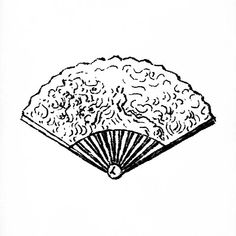 a drawing of a fan with curly hair on the front and sides, vintage line drawing or engraving